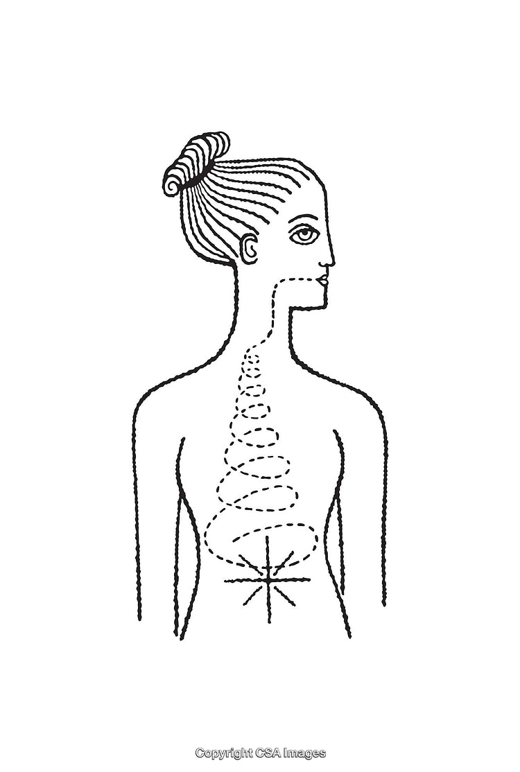 Black and White Line Art Illustration of a Woman with Spiral Lines