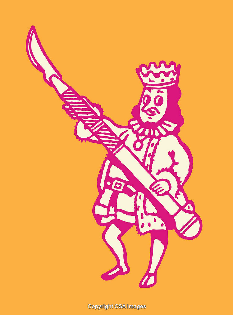 Colorful Line Art Illustration of a Regal Character in Vibrant Pink and Orange