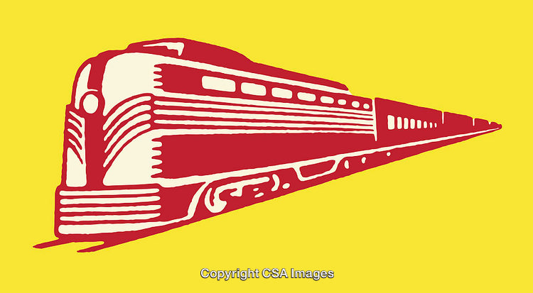 Vintage Red Train Illustration Against Bright Yellow Background