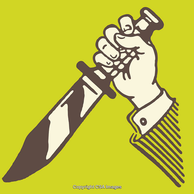 Color Line Art Illustration of a Hand Holding a Large Blade