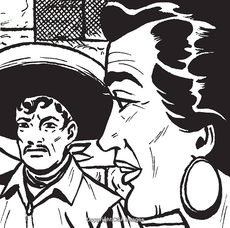 Detailed Line Art Illustration Depicting Two Character Expressions in Conversation