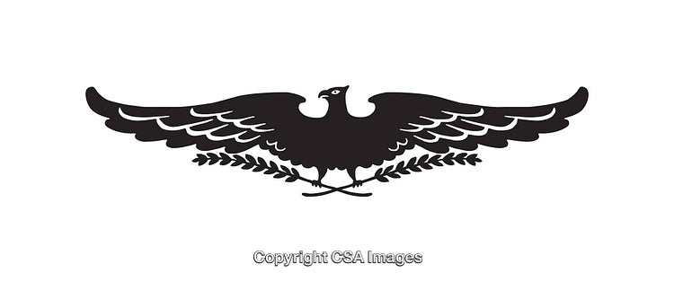 Black and White Illustration of a Stylish Eagle Holding Olive Branches