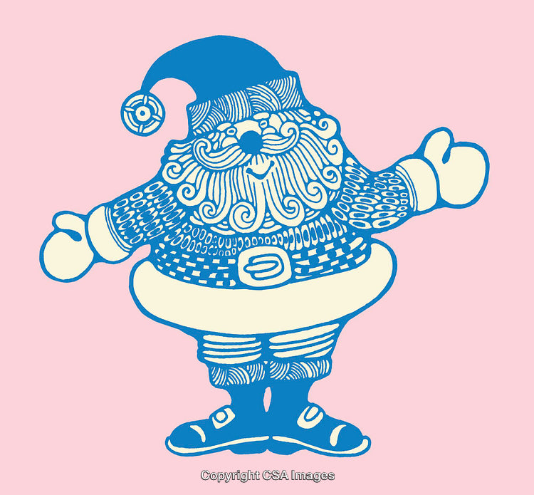 Vintage Blue And Pink Santa Claus Illustration with Festive Style
