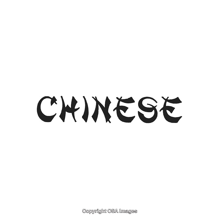 Stylized Black Text 'Chinese' with Unique Oriental Lettering on White Background