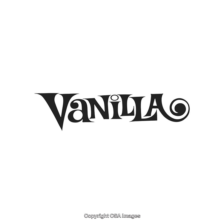 Elegant Vanilla Typography Logo with Decorative Swirls and Unique Design Style