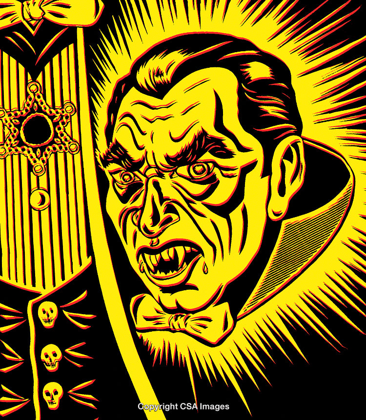 Vibrant Illustration of a Vampire with Bold Yellow Highlights