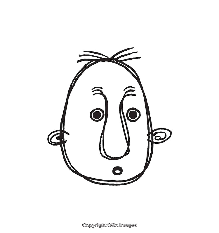 Black and White Cartoon Style Line Art of a Surprised Simple Face