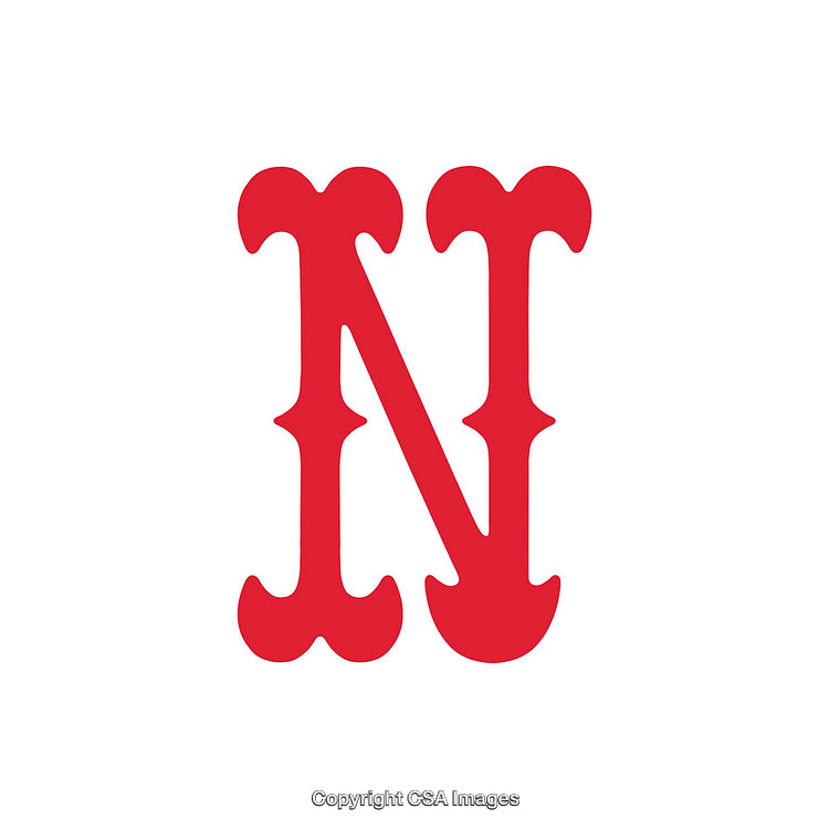 Elegant Red Letter N Design with Ornate Typeface and White Background