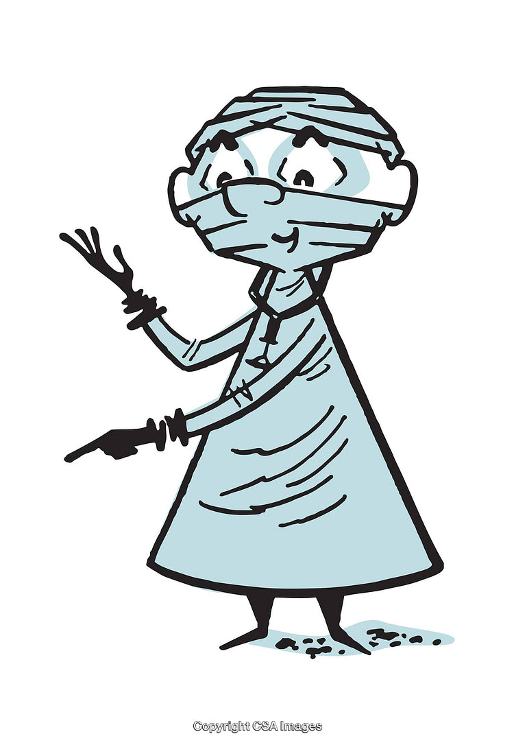 Cartoon Surgeon Posing in Protective Gear with Gloves and Face Mask