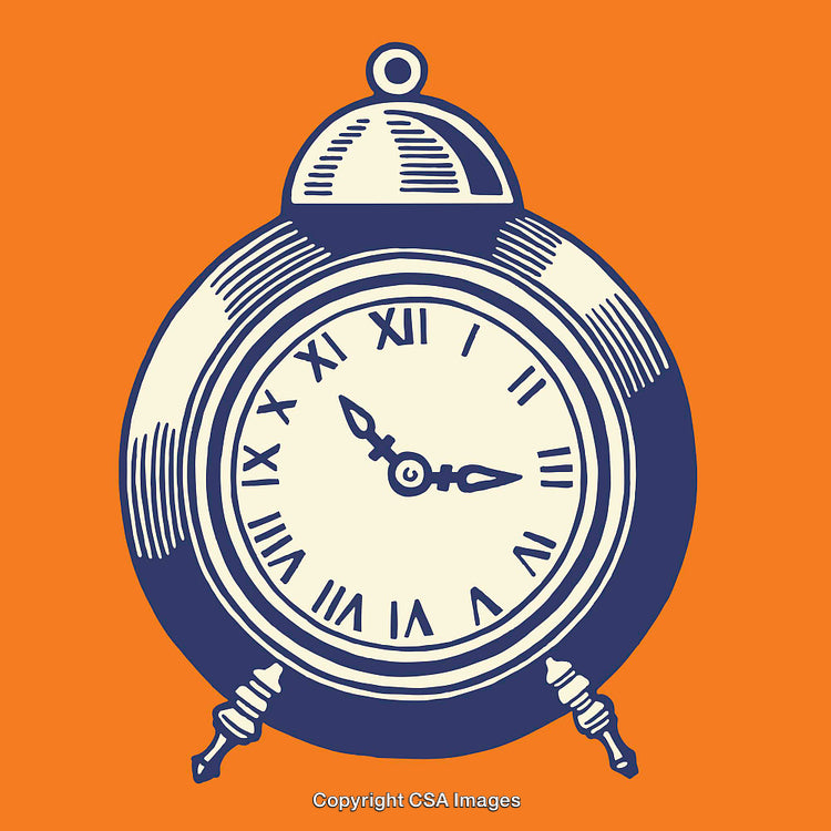 Vintage Alarm Clock Icon with Roman Numerals on Orange Background