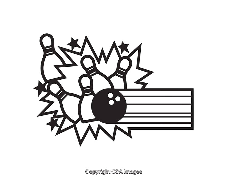 Illustration of Bowling Strike with Pins and Ball Line Art Design