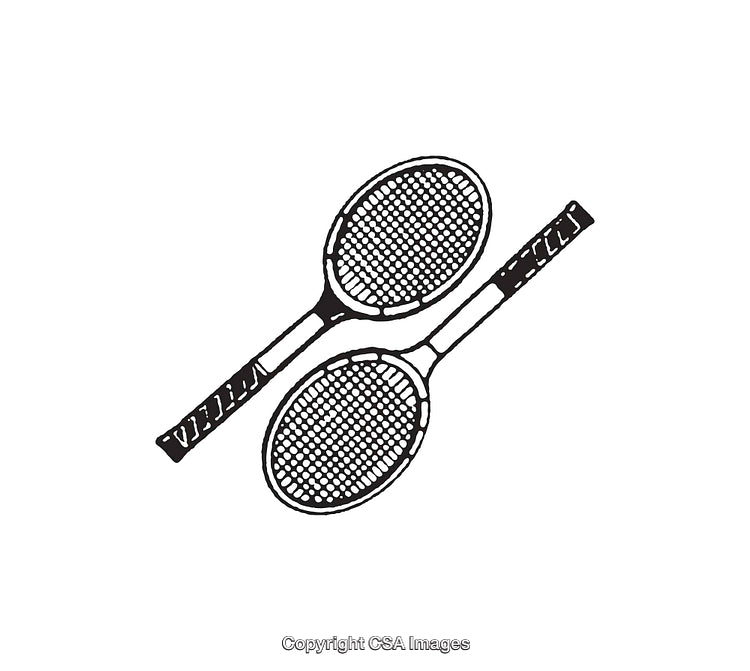 Black and White Line Art of Two Tennis Rackets Crossed