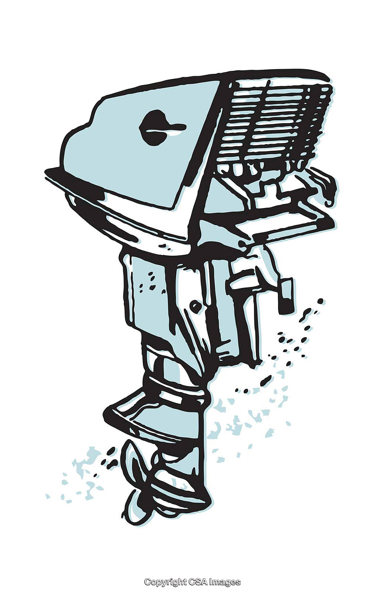 Stylized Illustration of a Vintage Boat Motor Design in Soft Colors