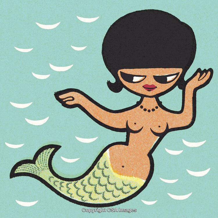Vintage Style Illustration of a Mermaid in a Playful Pose Underwater
