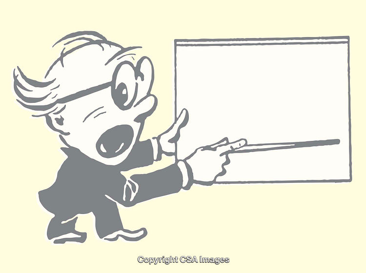 Cartoon Character Presenting on Blank Poster with Pointer Tool