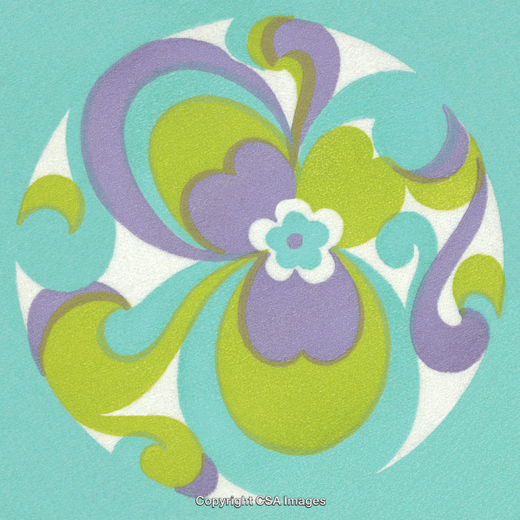 Floral Swirl Design in Purple, Green, and Aqua Pastel Colors