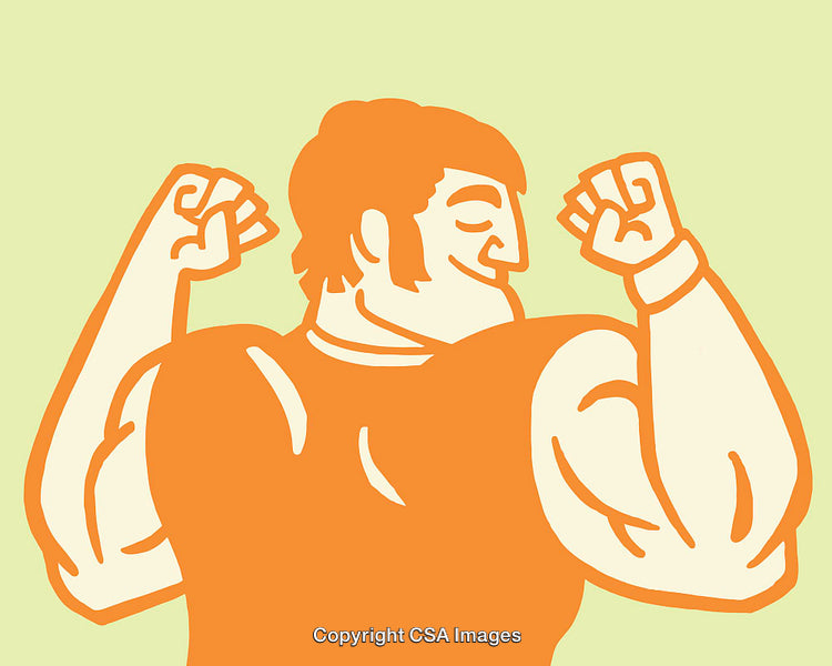 Illustration of Muscular Individual Extending Arms in Strong Dynamic Pose