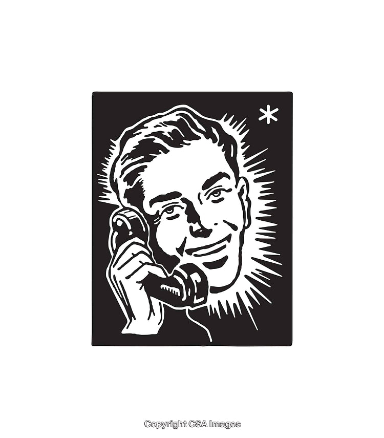 Retro Style Illustration of a Smiling Man Talking on a Telephone