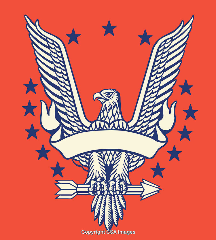 American Eagle Heraldry with Stars and Banner on Red Background