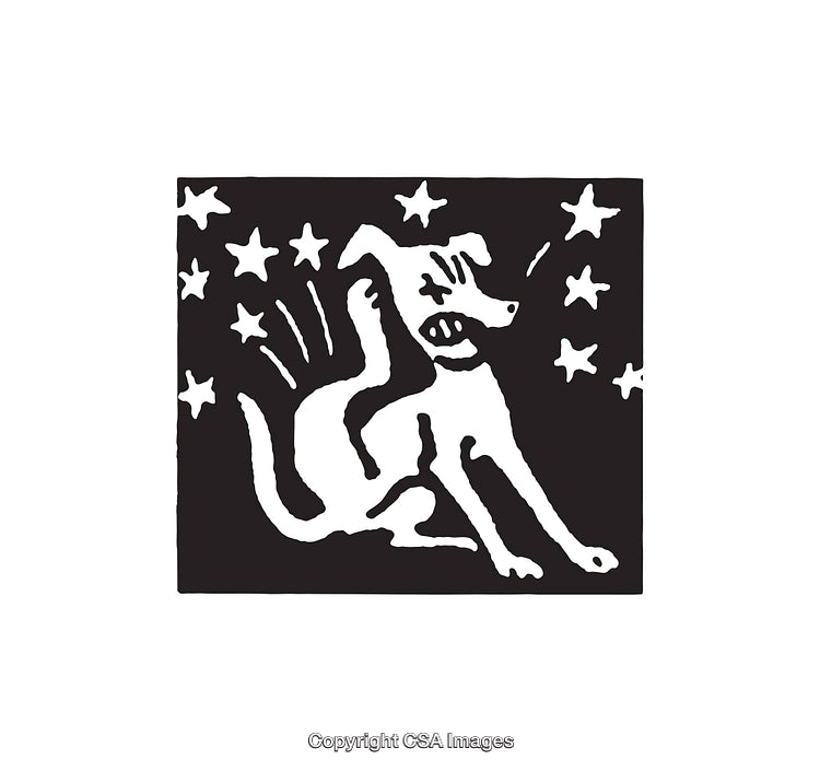 Expressive Line Art Illustration of a Barking Dog with Stars