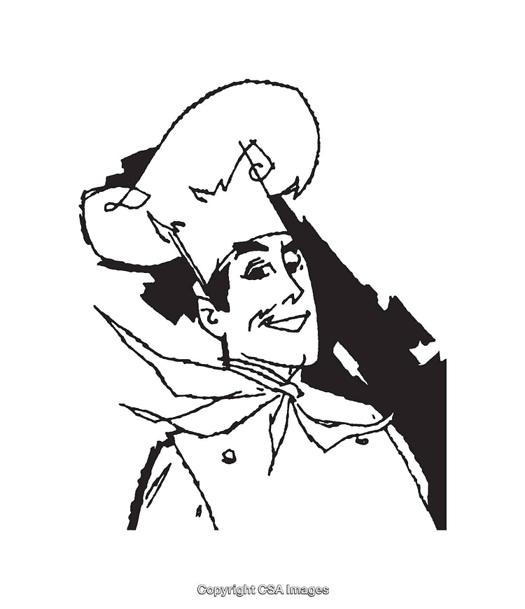 Black and White Line Art Illustration of a Smiling Chef Figure