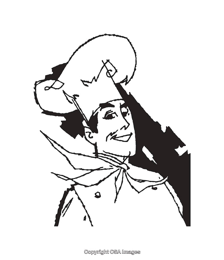 Black and White Line Art Illustration of a Smiling Chef Figure