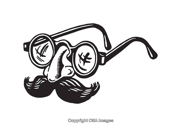 Funny Black and White Illustration with Glasses and Mustache