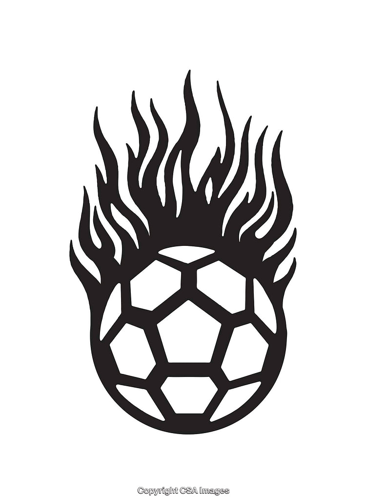 Black and White Flaming Soccer Ball Line Art Illustration