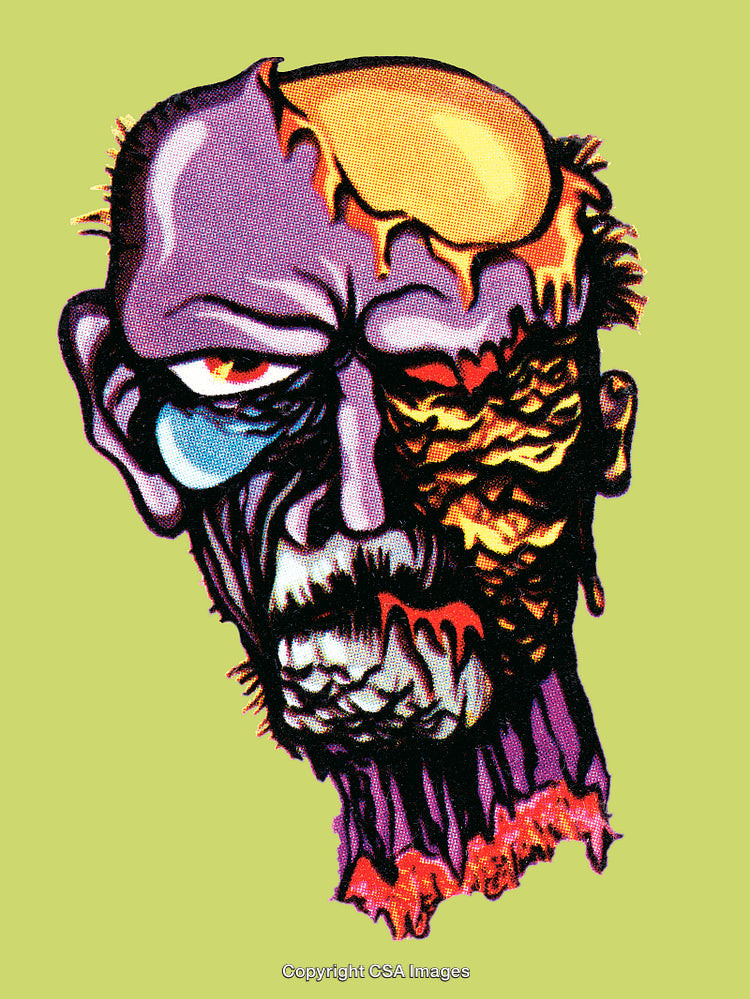 Abstract Representation of a Melting Zombie Face with Colorful Artistic Style
