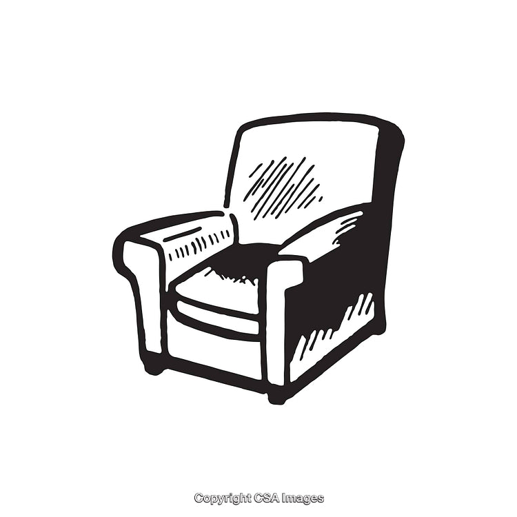 Hand-Drawn Black And White Line Art Illustration of a Cozy Armchair