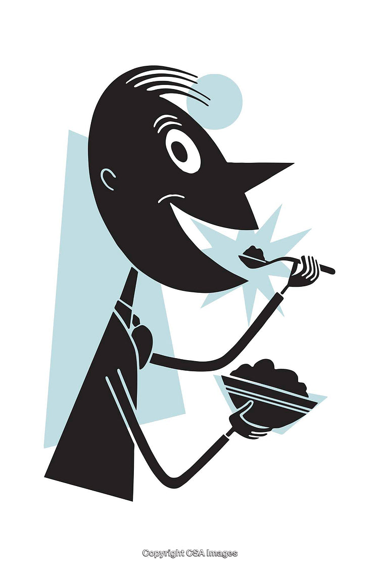 Retro Illustration of a Man Eating Food with a Spoon