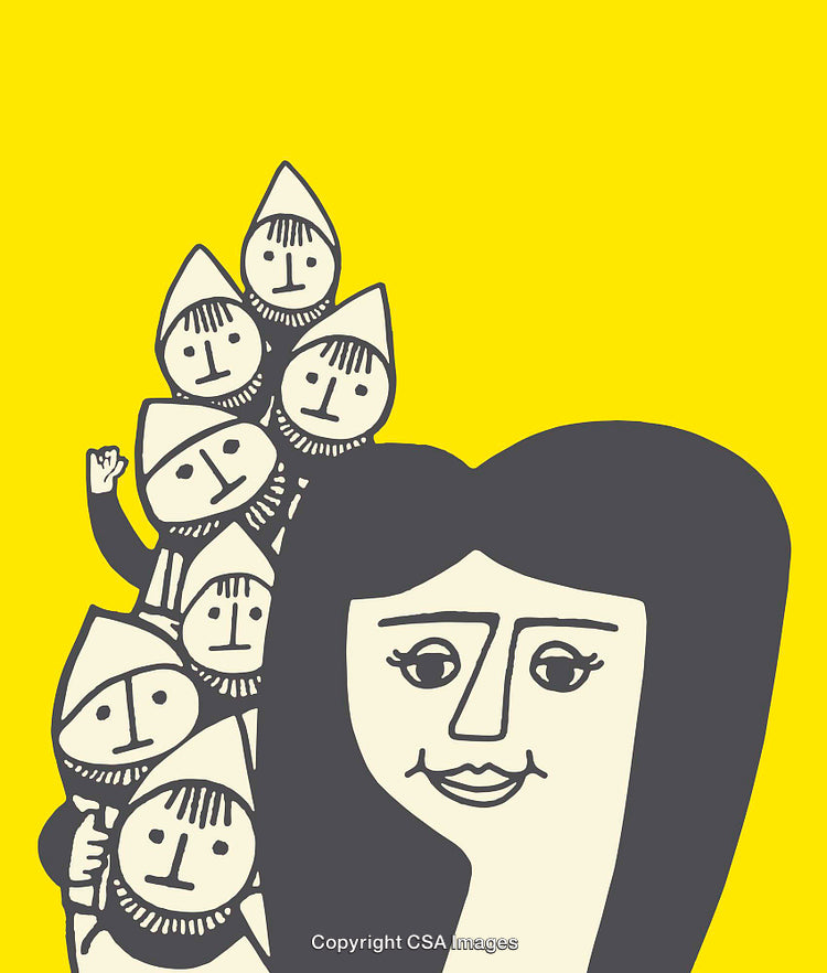 Colorful Line Art of Characters with Bright Yellow Background