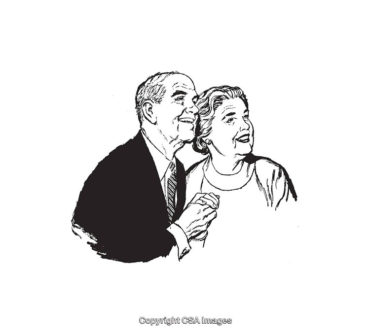 Smiling Elderly Couple in Elegant Attire Embracing Happiness and Togetherness