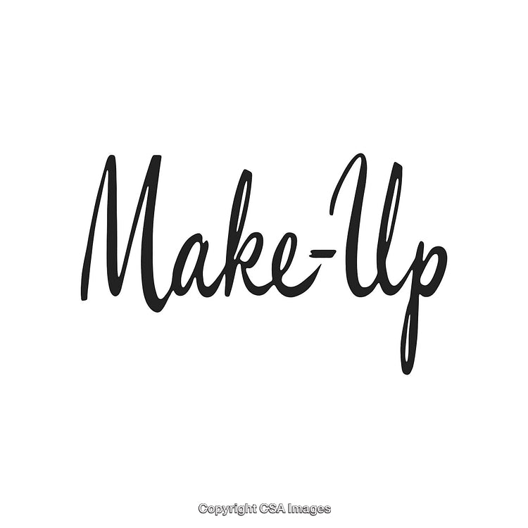 Elegant Handwritten Script Font Display of Make-Up Text on White Background