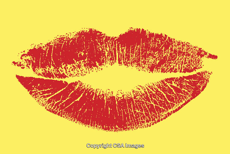 Red Lipstick Print on Bold Yellow Background
