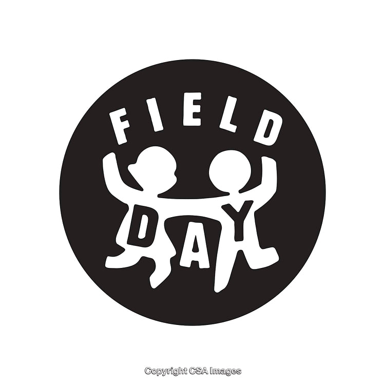 Black and White Illustration of Two Figures with 'Field Day' Text