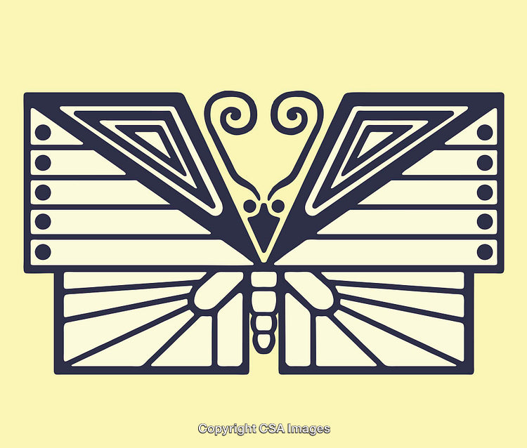 Abstract Geometric Butterfly Illustration in Bold Retro Style on Yellow Background