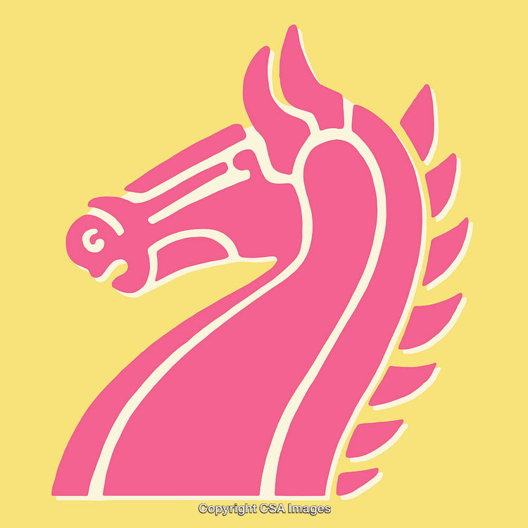 Pink Horse Head Illustration on Yellow Background with Bold Line Art