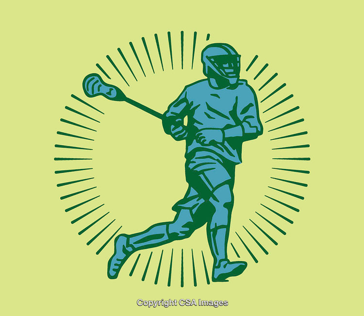 Lacrosse Player Illustration in Action with Decorative Radiant Design