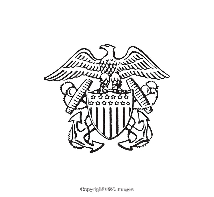 Elegant Black and White Illustration of American Eagle and Anchors