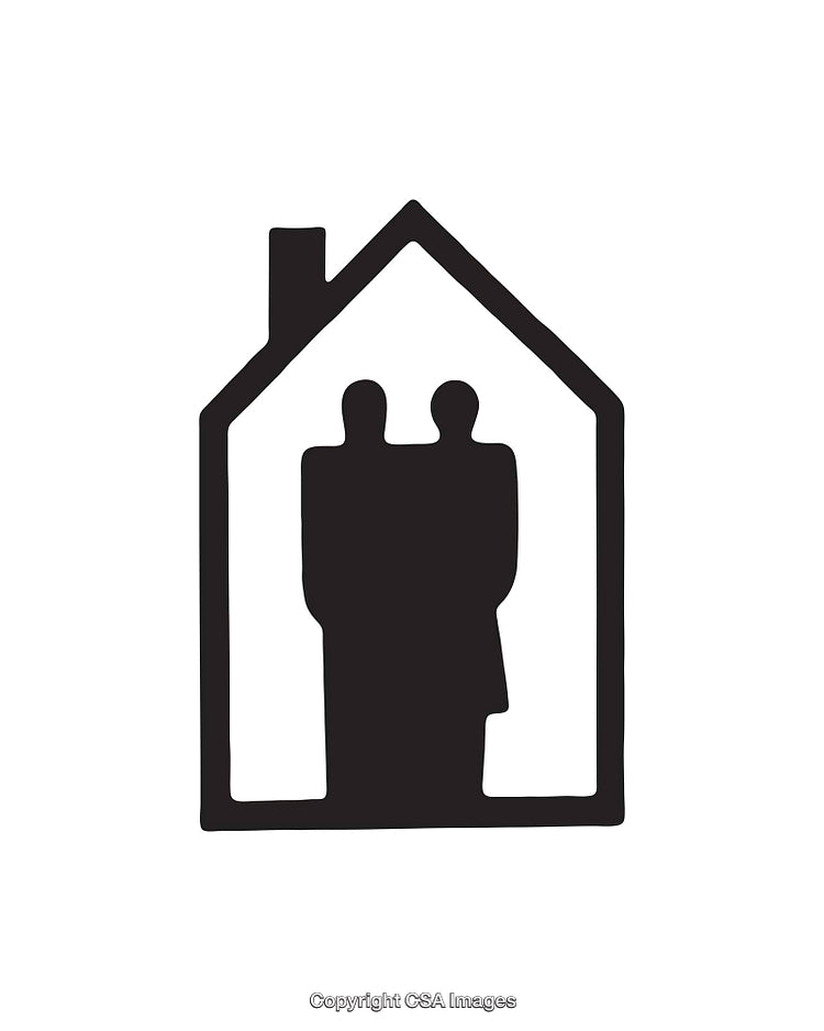 Silhouette Icon of Couple Standing Together Inside a House