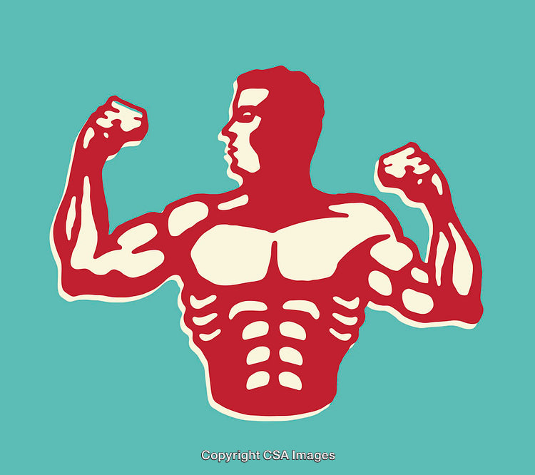 Muscular Bodybuilder Posing in Bold Red Line Art Illustration