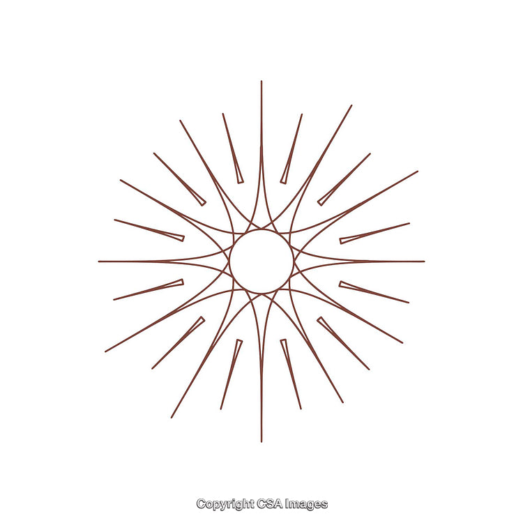 Decorative Minimalist Line Art Sunburst Design with Geometrical Shapes