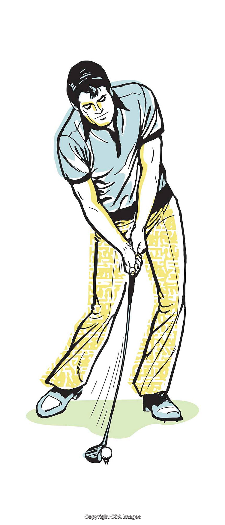 Illustrated Golfer Swinging a Club with Dynamic Style and Energy