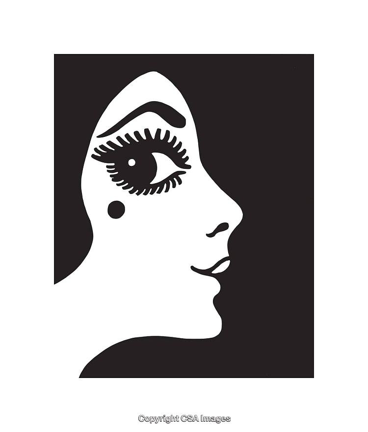 Stylized Black and White Illustration of Woman's Profile with Bold Makeup