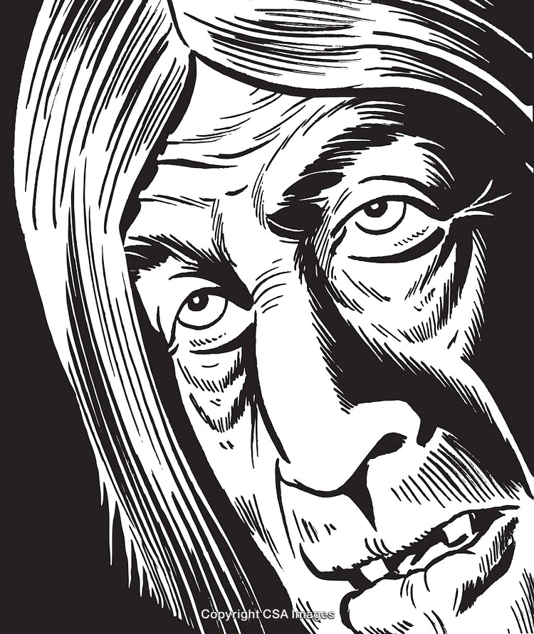Expressive Black and White Illustration of a Pensive Character's Face