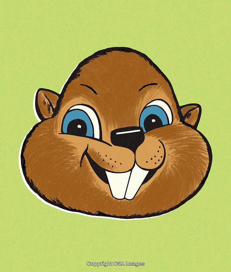 Cartoon Groundhog with a Happy Expression on Green Background