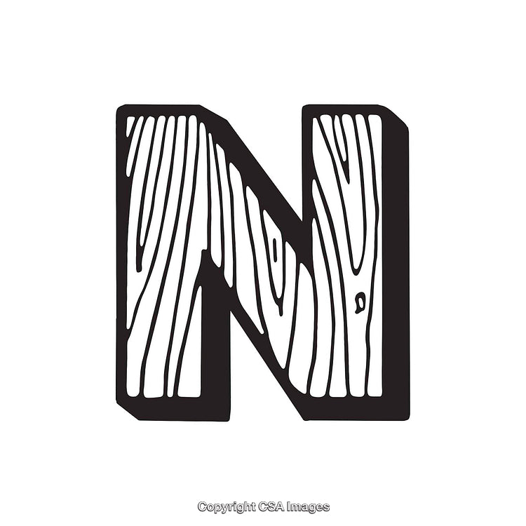 Wooden Texture Letter N Illustration in Bold Black and White Design