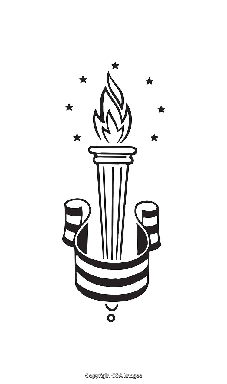 Monochrome Torch with Flame and Stars in Line Art Style