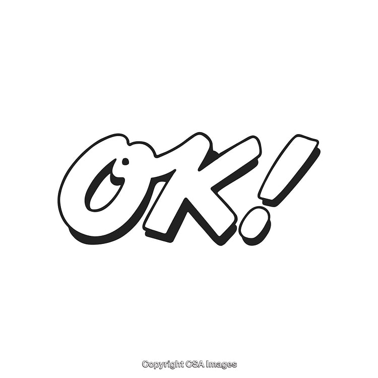Bold Black-and-White Vector of Comic Style OK Text with Exclamation
